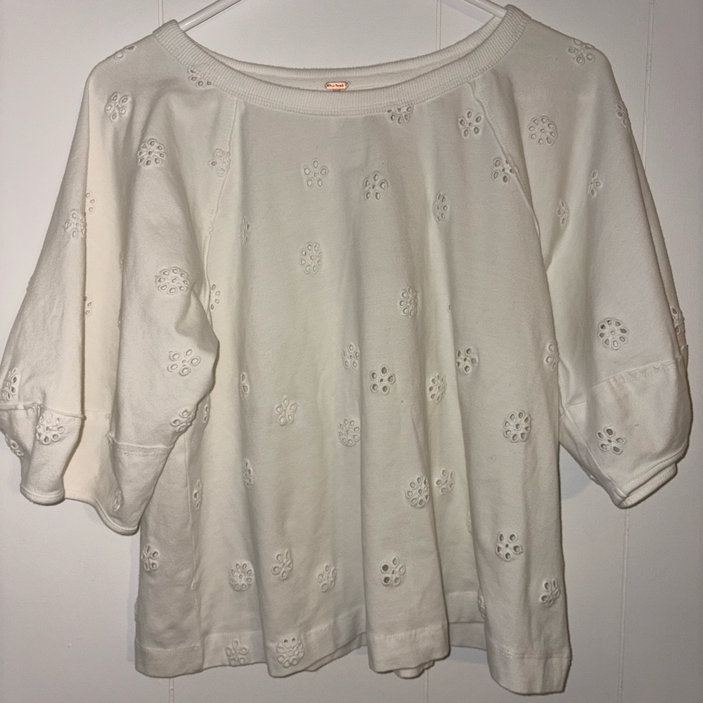 Free People White Eyelet Embroidered Women's Top